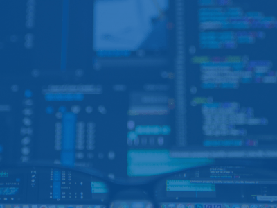 computer screen with code, overlaid with a cosmetic blue layer