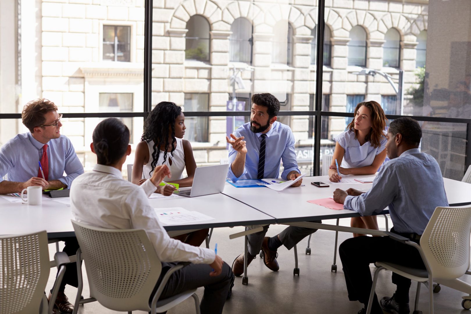 group of businesspeople at a conference table