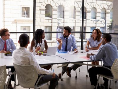 group of businesspeople at a conference table