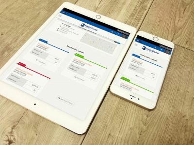 tablet and mobile phone showing a claims status UI