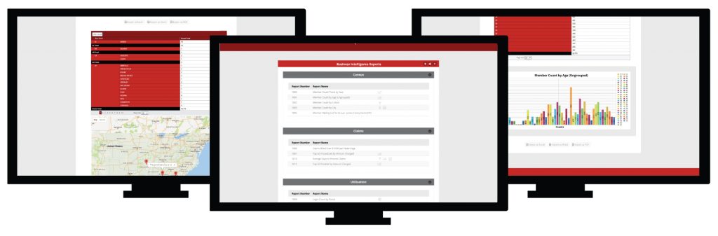 Business Intelligence Reports on 3 different screens