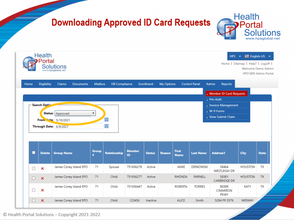 downloading approved ID card requests screen