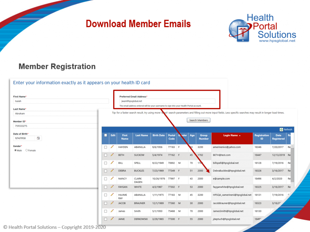 download member emails screen