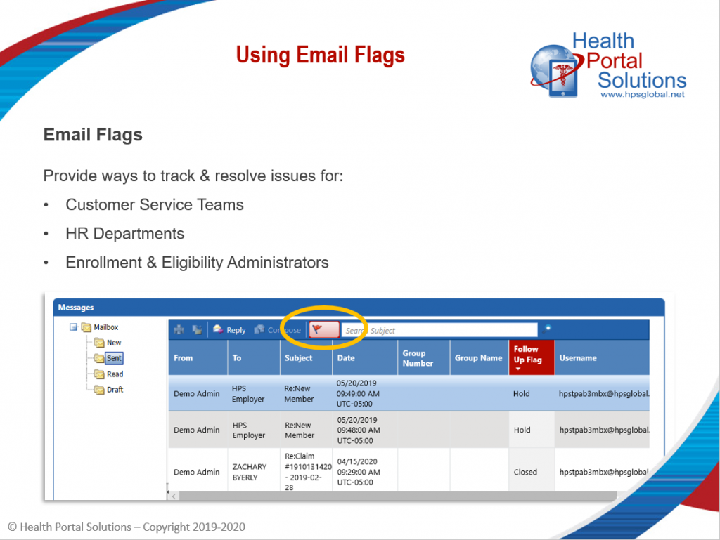 Using Email Flags screen
