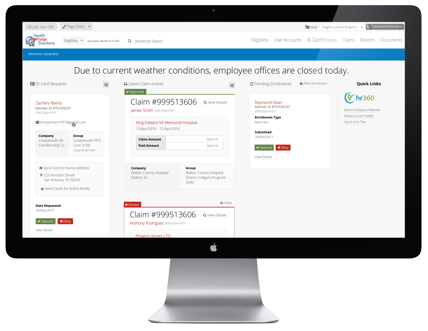 Employer portal dashboard on desktop
