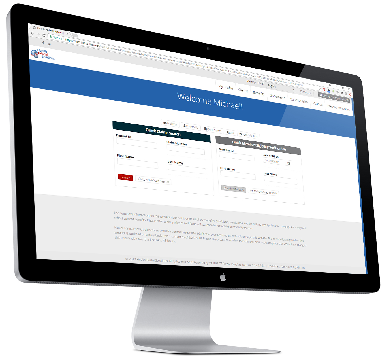 desktop view of healthcare provider portal