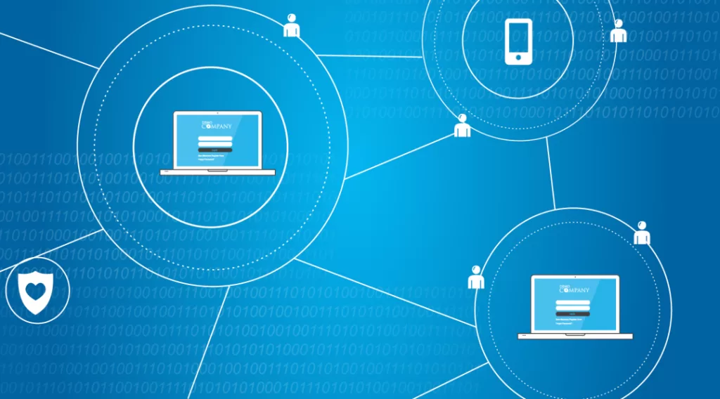 illustration of web portals and people networked together