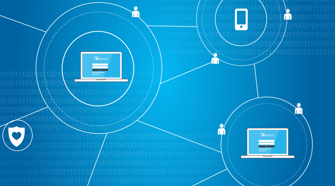 illustration of web portals and people networked together