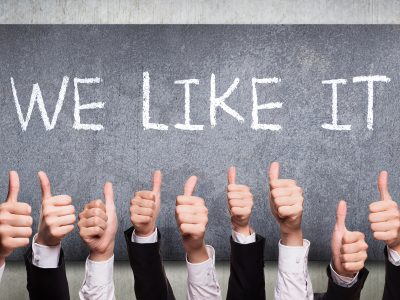 We like it written in chalk with multiple hands showing a thumbs up