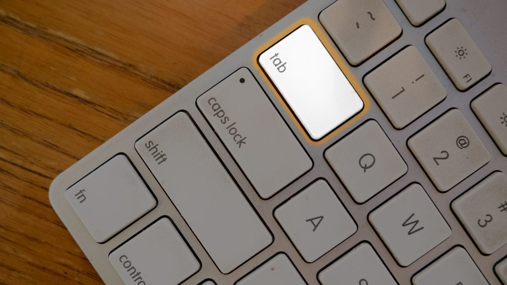 Keyboard with the Tab key glowing