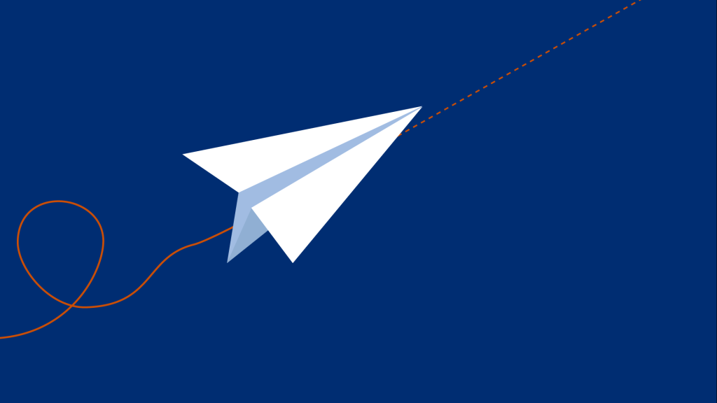paper airplane following dotted line