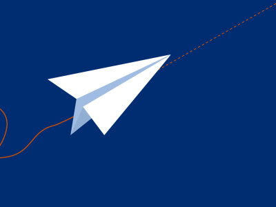 paper airplane following dotted line
