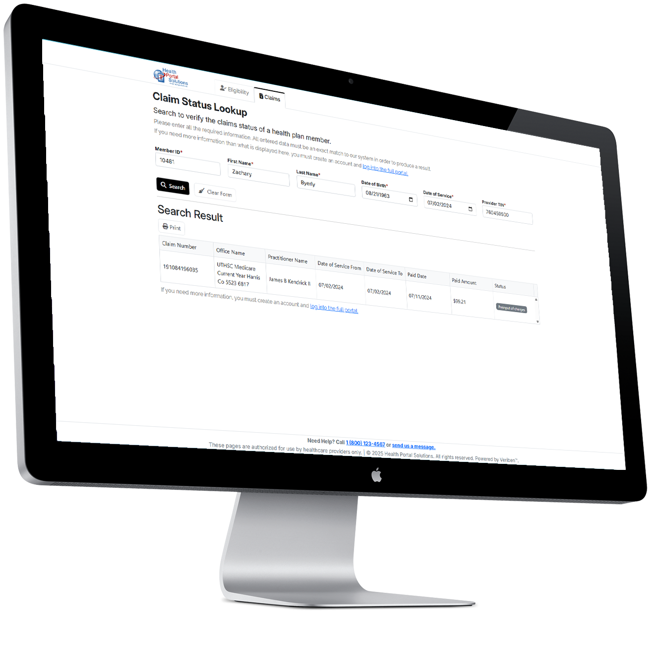 Veriben Web UI on computer screen