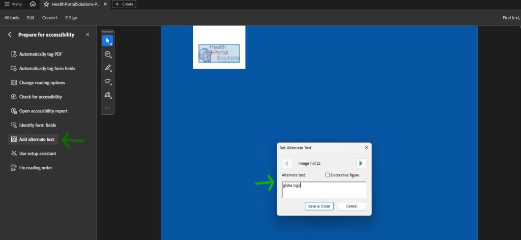 adding alt text in Acrobat