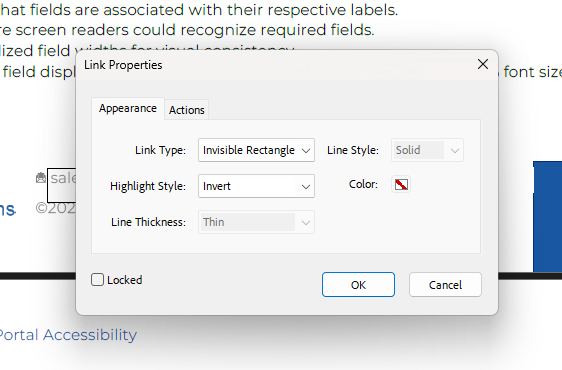 Link Properties in Adobe Acrobat