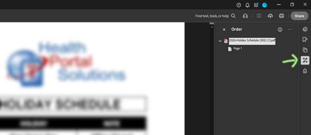 Adobe Acrobat > Order button