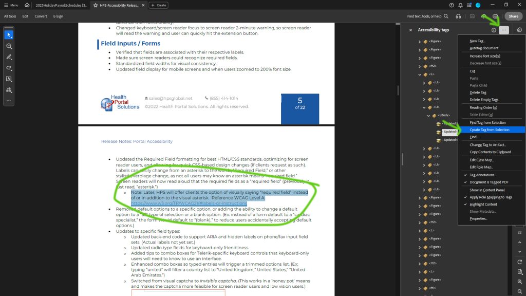 Ellipsis of Accessibility Tags pane of Adobe Acrobat