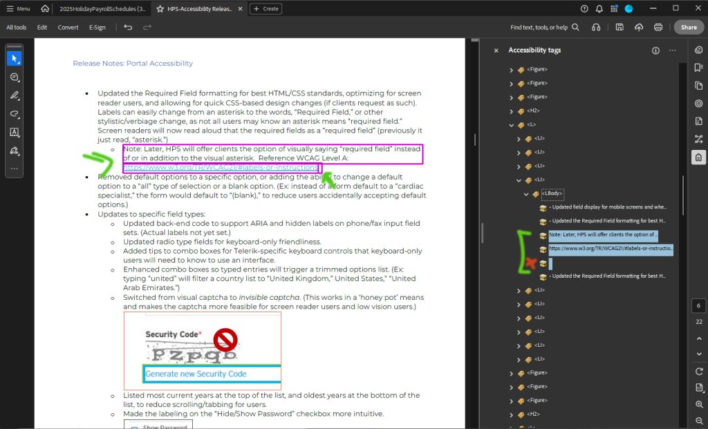 Tree of Accessibility Tags pane of Adobe Acrobat