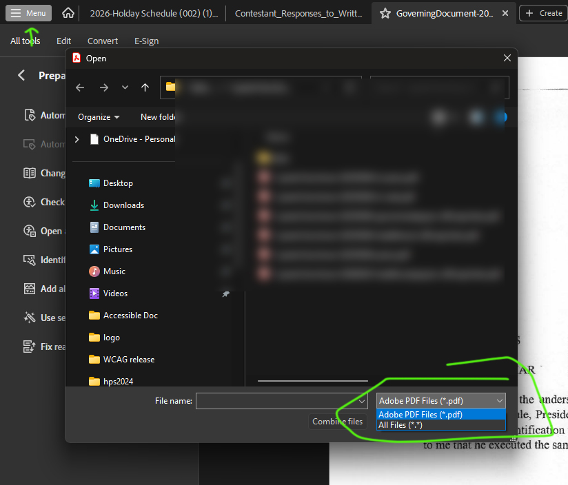 Open prompt in Adobe Acrobat