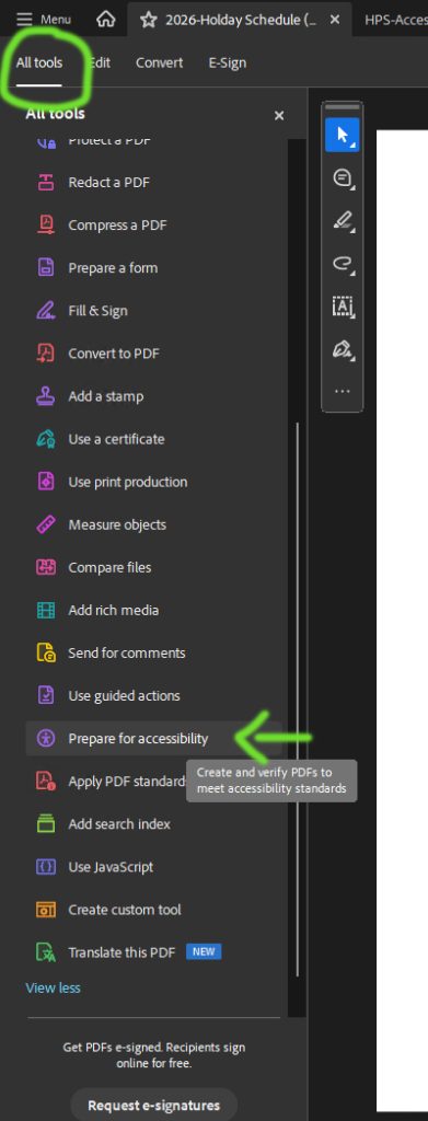 All Tools > Prepare for Accessibility