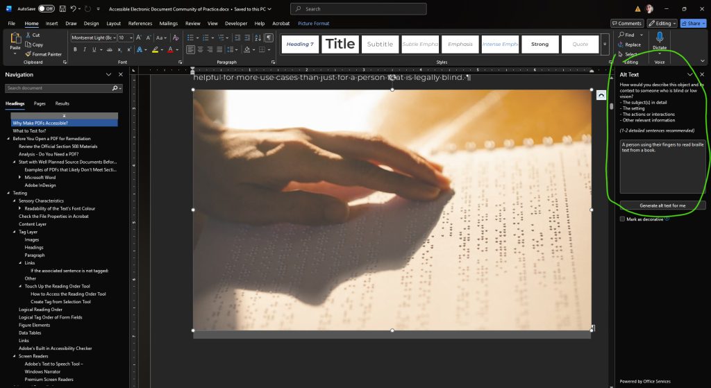 Microsoft Word > Alt Text Pane