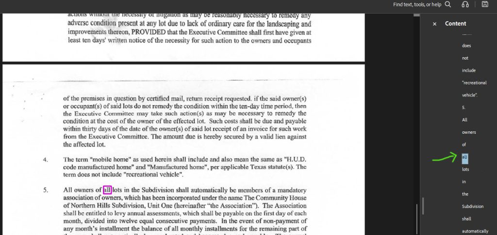 Adobe Acrobat > Content pane > seeing an incorrect word interpretation