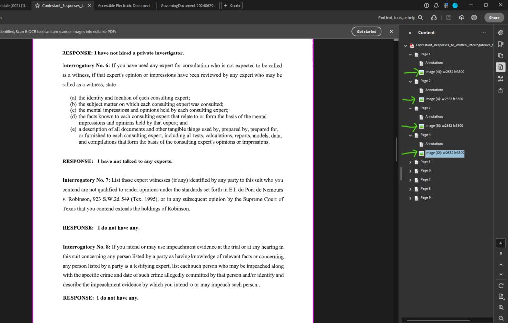 Images in tree of Content pane of Adobe Acrobat