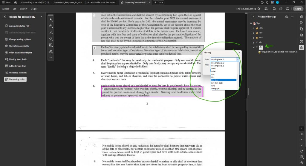 Adobe Acrobat > Accessibility Tags > New Tags pop-up