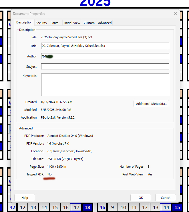 Acrobat Menu > Document Properties