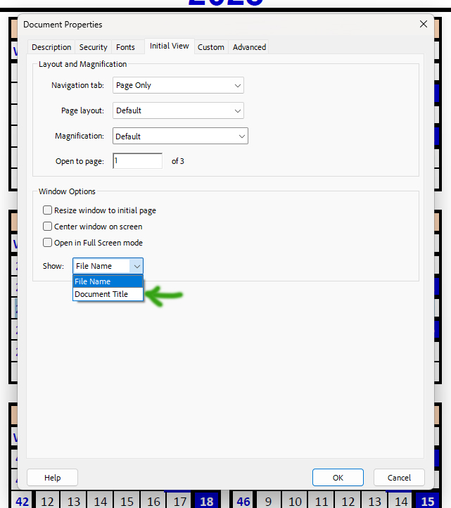 File Name input of Document Properties in Adobe Acrobat