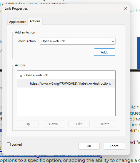 Link Properties > Actions, in Adobe Acrobat