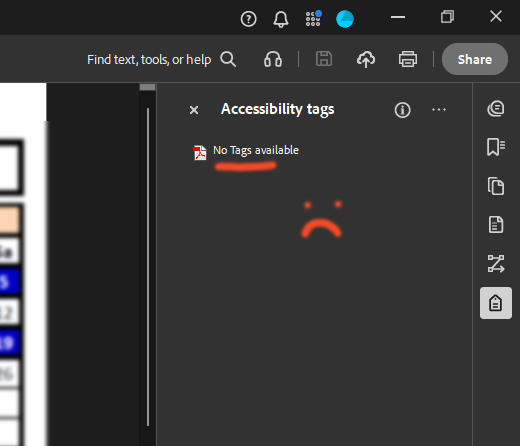 No tags in Accessibility Tags pane in Adobe Acrobat