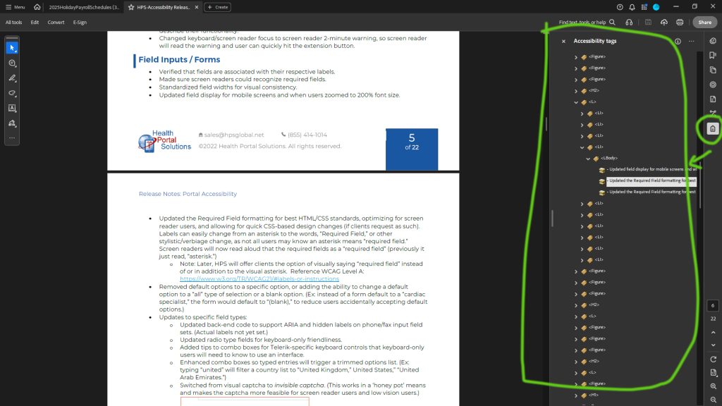 Accessibility Tags pane of Adobe Acrobat