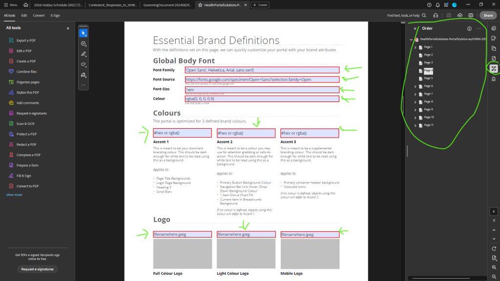 Adobe Acrobat > Order pane > 