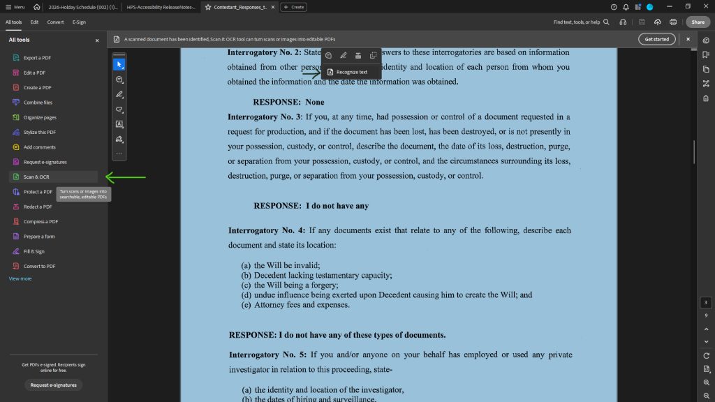 Adobe Acrobat > All Tools > Scan and OCR, OR click on the rasterized file, and click on Scan Text