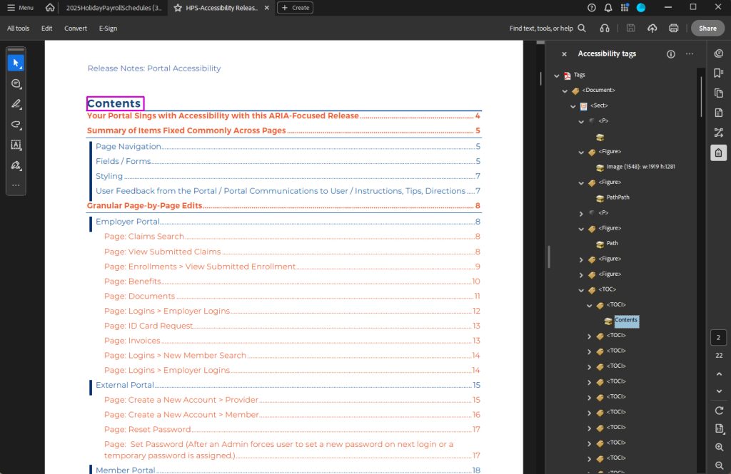 Tags branch in Accessibility Tags pane in Adobe Acrobat