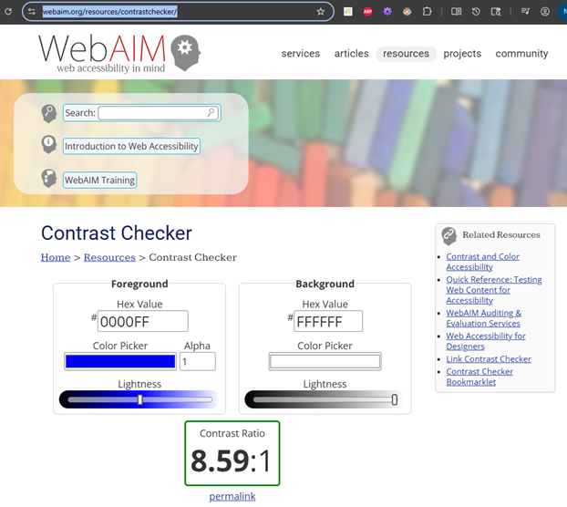 Screenshot of Web AIM tool