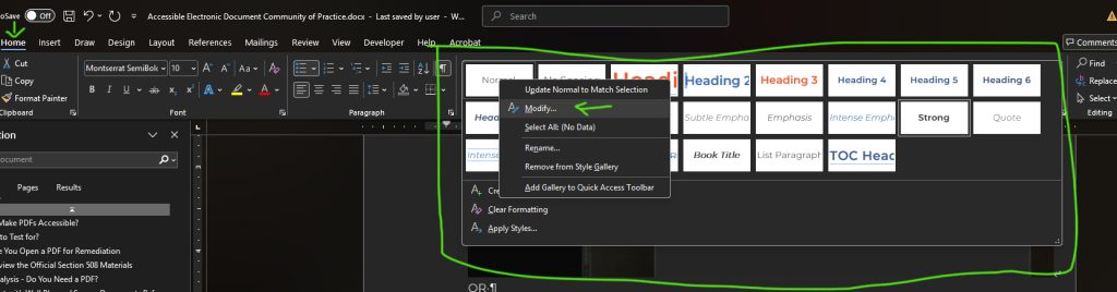 Right-click to Edit a Style in Microsoft Word