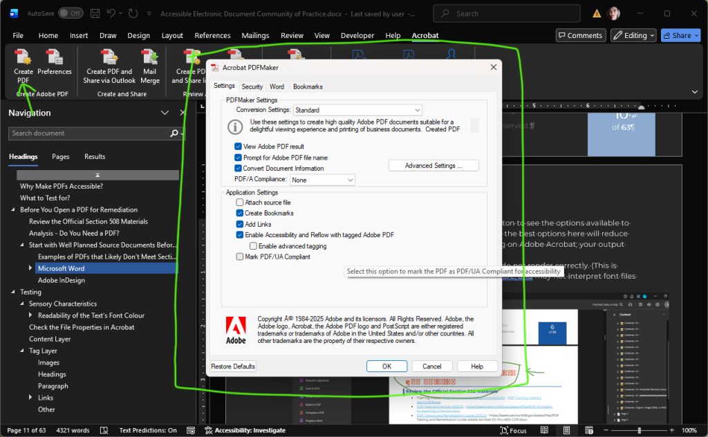 Create PDF button in Microsoft Word